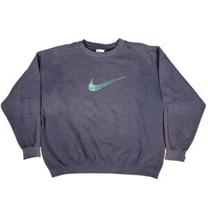 Vintage‎ 90s Nike Sweatshirt Navy Blue Men's XL Distressed Swoosh Made in USA